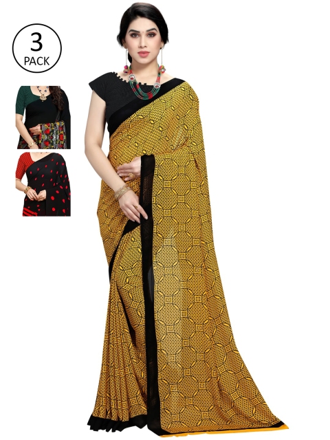 KALINI Pack Of 3 Yellow & Red Saree