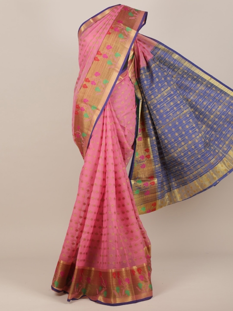 Pothys Pink & Blue Woven Design Saree