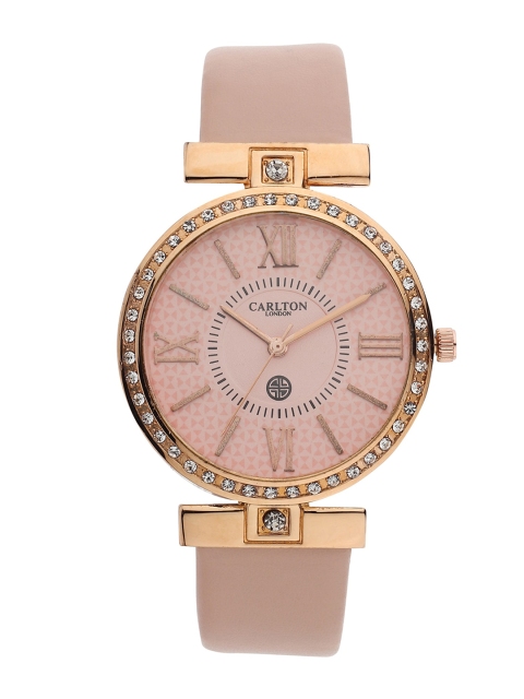 Carlton London Women Pink Leather Analogue Watch CL013RBLB