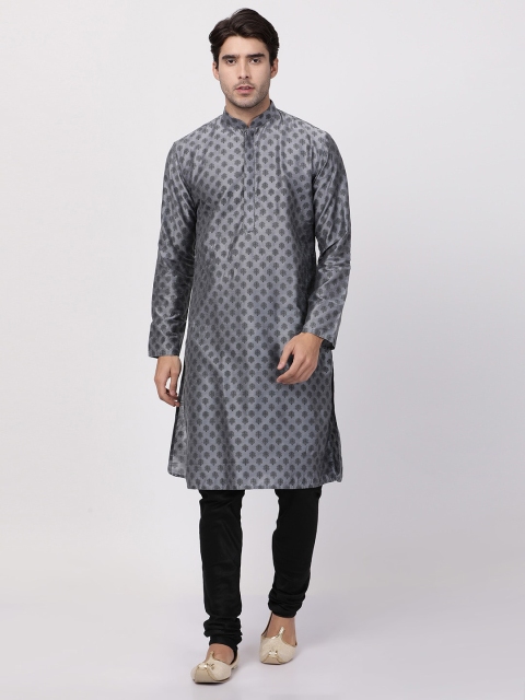 VASTRAMAY Men Grey And Black Ethnic Motifs Kurta With Churidar