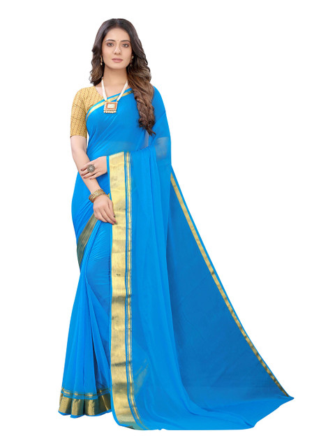 KALINI Turquoise Blue & Golden Pure Chiffon Saree 
KALINI Turquoise Blue & Golden Pure Chiffon Saree