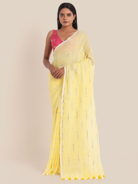 Suta Yellow & Silver-Toned Embellished Pure Cotton Saree