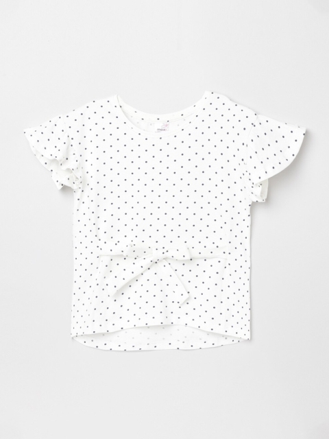 max Girls Cream-Coloured Grey Printed Pure Cotton T-shirt
