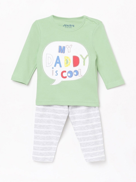 Juniors by Lifestyle Boys Green & White Printed T-shirt with Pyjamas