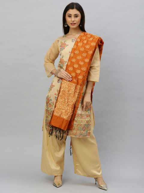 Ishin Gold & Brown Embroidered Unstitched Dress Material