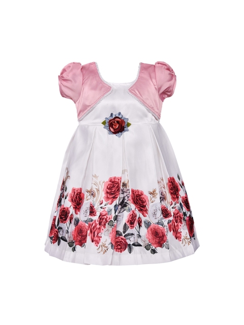 Wish Karo White & Pink Floral Satin Dress