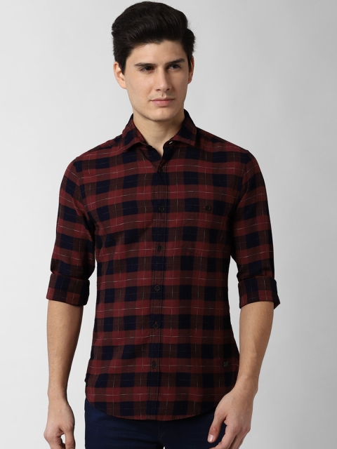 Peter England Casuals Men Maroon Slim Fit Checked Casual Shirt