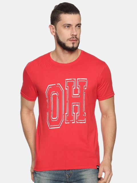 MASH UNLIMITED Men Red Typography Printed Slim Fit T-shirt