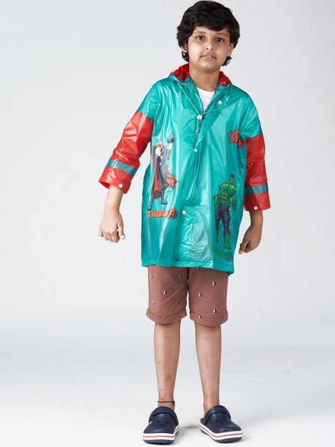 Zeel Boys Green & Red Avengers Character Printed Rain Jacket