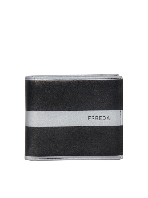 ESBEDA Men Black & Grey Colourblocked Two Fold Wallet with RFID