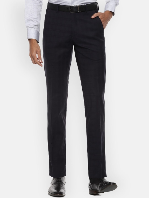 Van Heusen Men Black Checked Slim Fit Formal Trousers