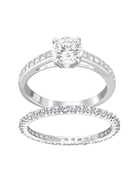 SWAROVSKI White Rhodium-Plated Attract Ring Set