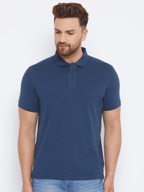 98 Degree North Men Navy Blue Polo Collar T-shirt