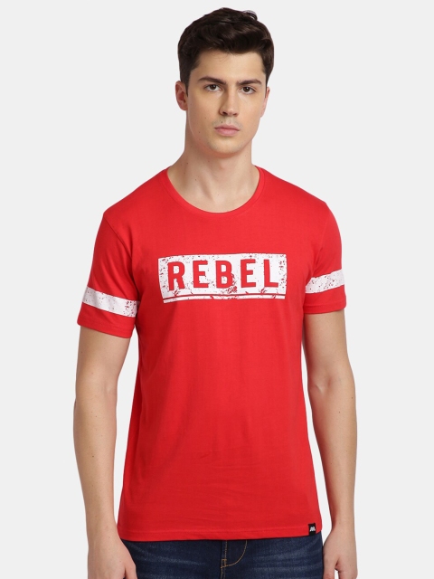 MASH UNLIMITED Men Red Typography Printed Slim Fit T-shirt