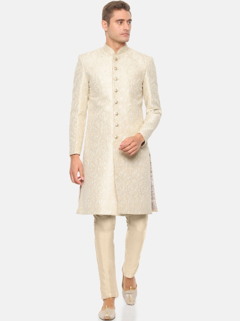 Louis Philippe Men Cream-Coloured Embroidered Kurta with Pyjamas