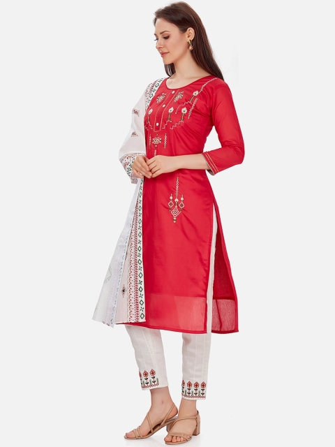 Kiana Women Red Ethnic Motifs Embroidered Chanderi Silk Kurta with Trousers & Dupatta
Kiana Women Red Ethnic Motifs Embroidered Chanderi Silk Kurta with Trousers & Dupatta