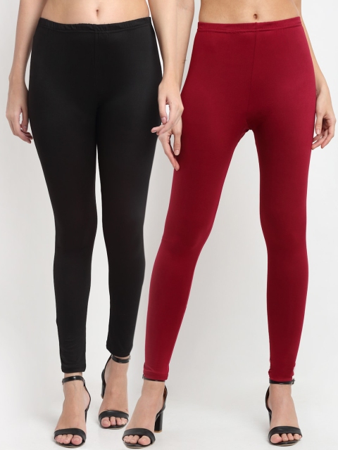 NEUDIS Women Pack Of 2 Solid Ankle-Length Leggings, Black