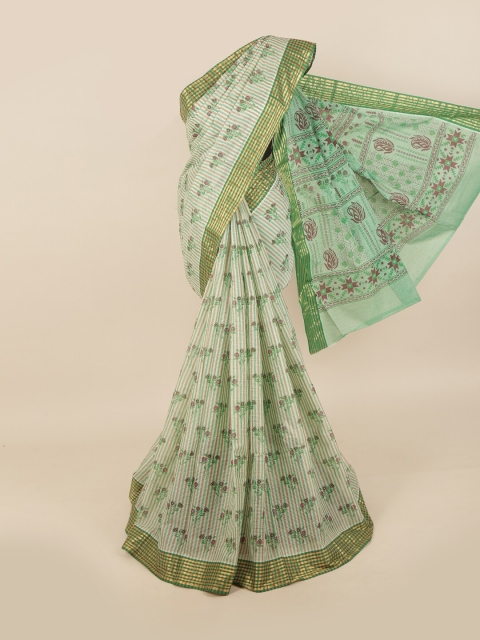 Pothys Green & Maroon Floral Saree