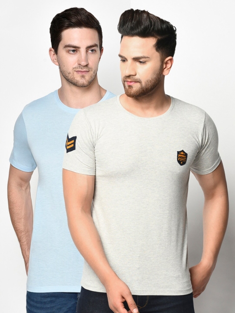 ELEGANCE Men Blue & Grey Melange 2 Applique T-shirts