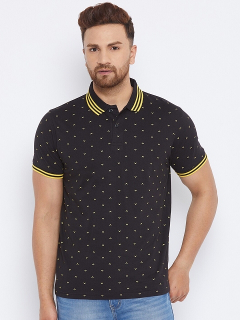 98 Degree North Men Black Printed Polo Collar T-shirt