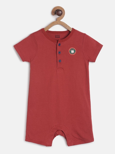 MINI KLUB Infant Kids Maroon Solid Pure Cotton Rompers