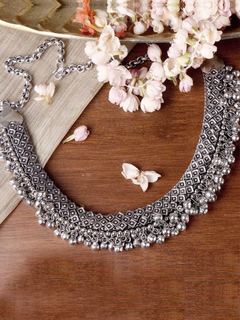 TEEJH Silver-Toned German Silver Choker Necklace