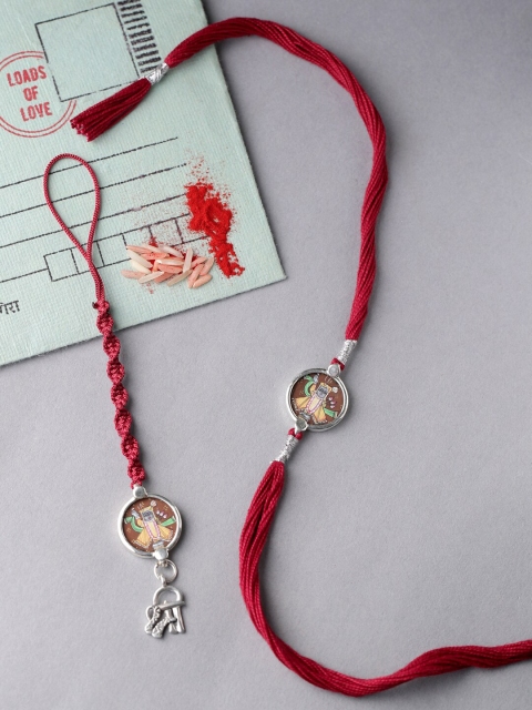 Adorn By Nikita Sterling Silver HandPainted Shreenathji Hand And Lumba Rakhi combo