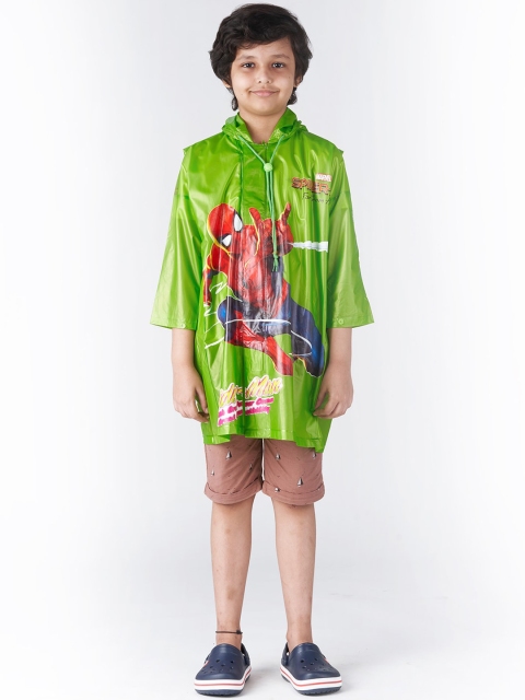 Zeel Boys Green & Red Printed Rain Jacket