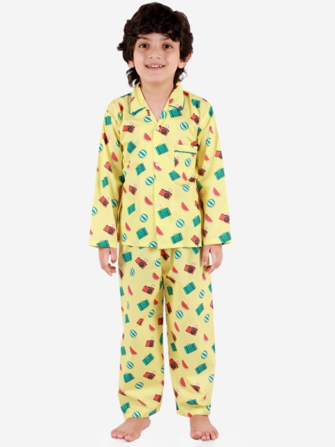 KID1 Boys Yellow & Green Printed Night suit