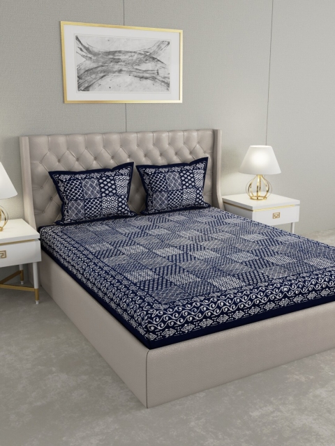 RANGDESI Navy Blue & White Ethnic Motifs 210 TC King Bedsheet with 2 Pillow Covers
RANGDESI Navy Blue & White Ethnic Motifs 210 TC King Bedsheet with 2 Pillow Covers