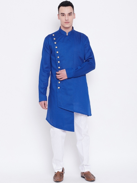 SG LEMAN Men Blue Angrakha Kurta with Trousers