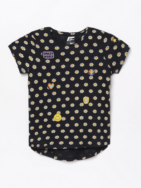 Fame Forever by Lifestyle Girls Black & White Printed Micro Applique Regular Top