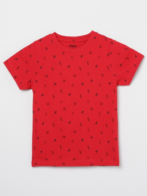 max Boys Red & Black Printed T-shirt