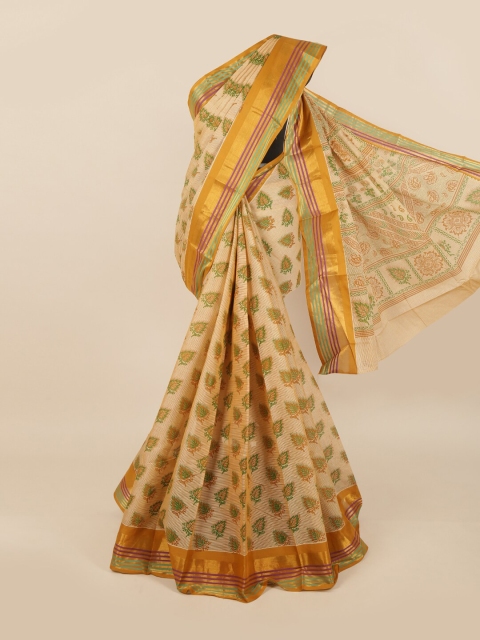 Pothys Mustard & Green Ethnic Motifs Saree