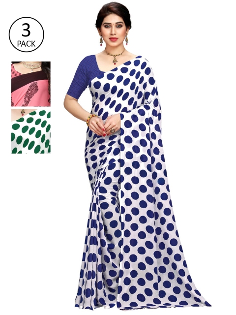KALINI Pack Of 3 White & Green Saree