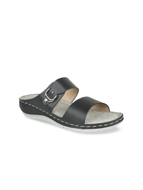 VALIOSAA Black Comfort Sandals with Buckles