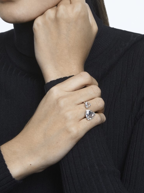 SWAROVSKI Triangle Cut Crystals White Rhodium-Plated Millenia Cocktail Ring