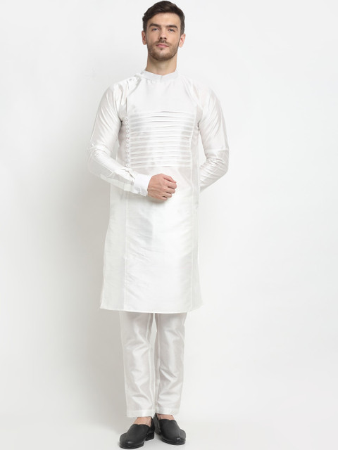 Benstoke Men White Angrakha Kurta with Trousers 
Benstoke Men White Angrakha Kurta with Trousers
