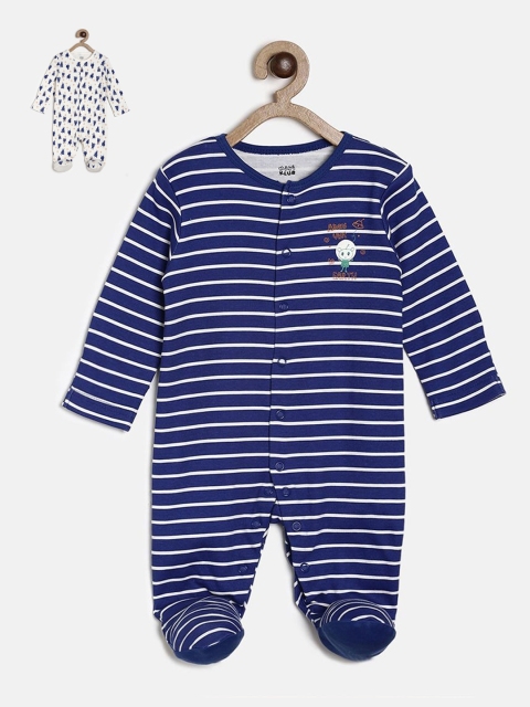 MINI KLUB Infant Boys Pack Of 2 Pure Cotton Sleepsuits, Blue