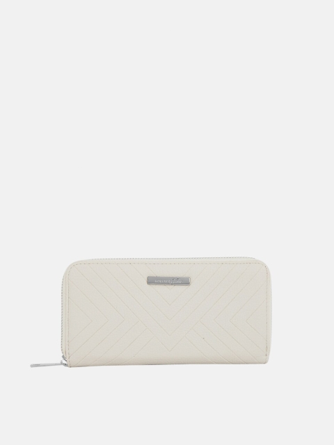 Forever Glam by Pantaloons Women Off White Textured Leather Zip Around Wallet