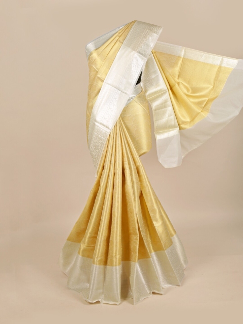 Pothys Cream & Silver-Toned Floral Art Silk Saree