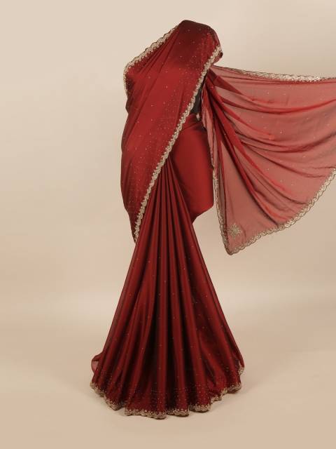 Pothys Maroon & Gold-Toned Ethnic Motifs Zardozi Pure Georgette Saree