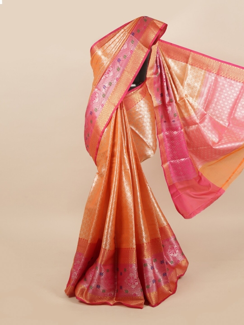 Pothys Orange & Pink Floral Zari Art Silk Banarasi Saree