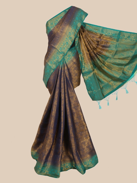 Pothys Blue & Green Ethnic Motifs Zari Art Silk Banarasi Saree