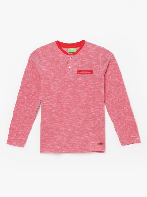 Bossini Boys Red Cotton Henley Neck T-shirt