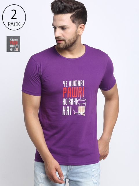 VIMAL JONNEY Men Purple Pack of 2 Typography Print T-shirt