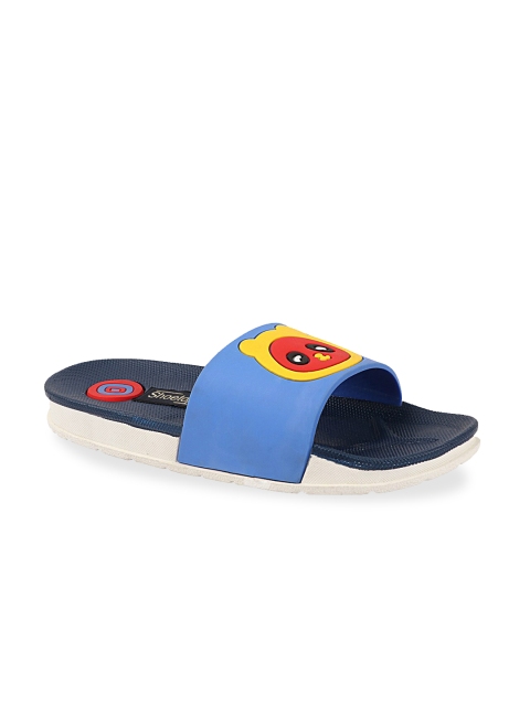 Shoetopia Unisex Kids Blue & Yellow Printed Rubber Sliders