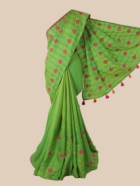 Pothys Green & Pink Ethnic Motifs Art Silk Saree
