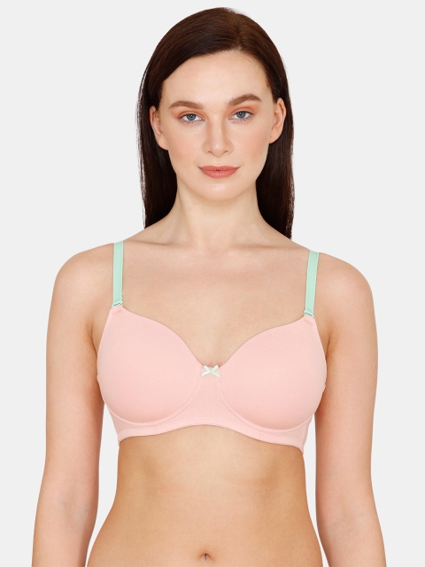 Zivame Pink & Sea Green T-shirt Bra Medium Coverage Lightly Padded