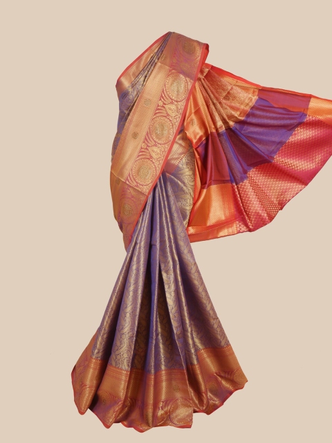 Pothys Blue & Pink Floral Zari Art Silk Banarasi Saree